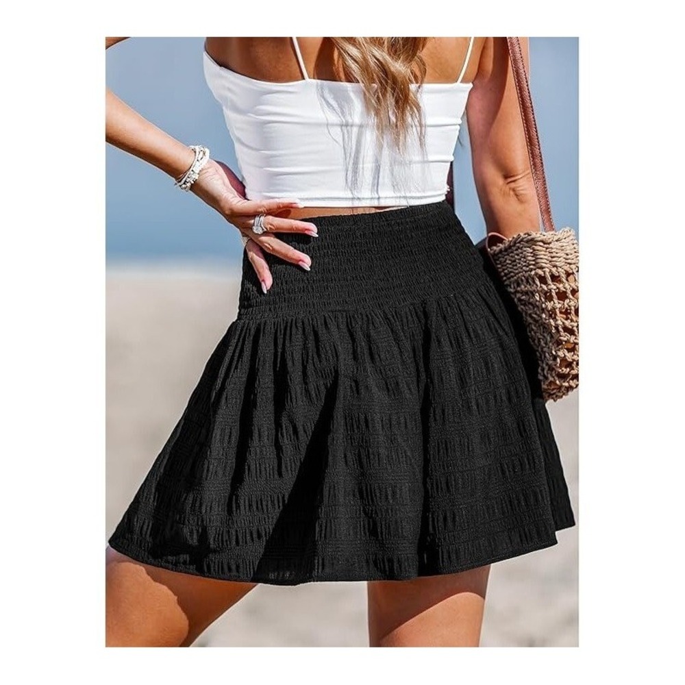 CUPSHE Women's Casual Shorts Smocked High Rise Bathing Suit Cover Up Wide Leg S